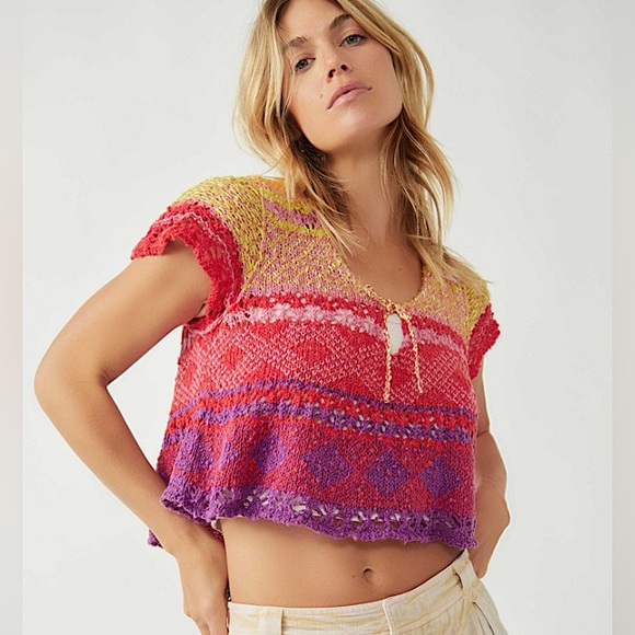 NEW Free People Lily Sweater Tee In Paradise Combo - Picture 15 of 15